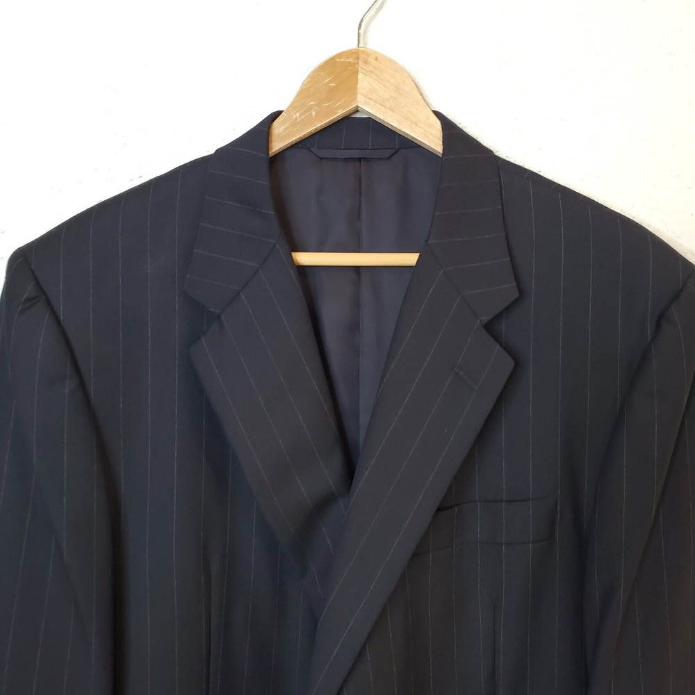 Hickey Freeman Suit Jacket Sport Coat 2 Button Blue PinStripe 46R 100% Wool EUC - Picture 3 of 16